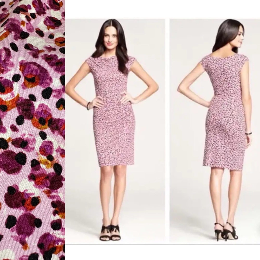 Ann Taylor | Ruched Watercolor Confetti Print Dress
